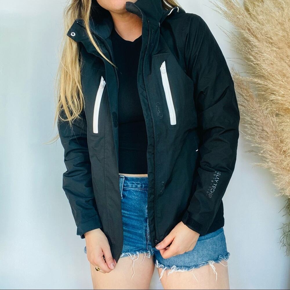 HELLY HANSEN NORDSTROM Black Hooded Rain Ski Sailing Jacket Coat Anorak Medium
